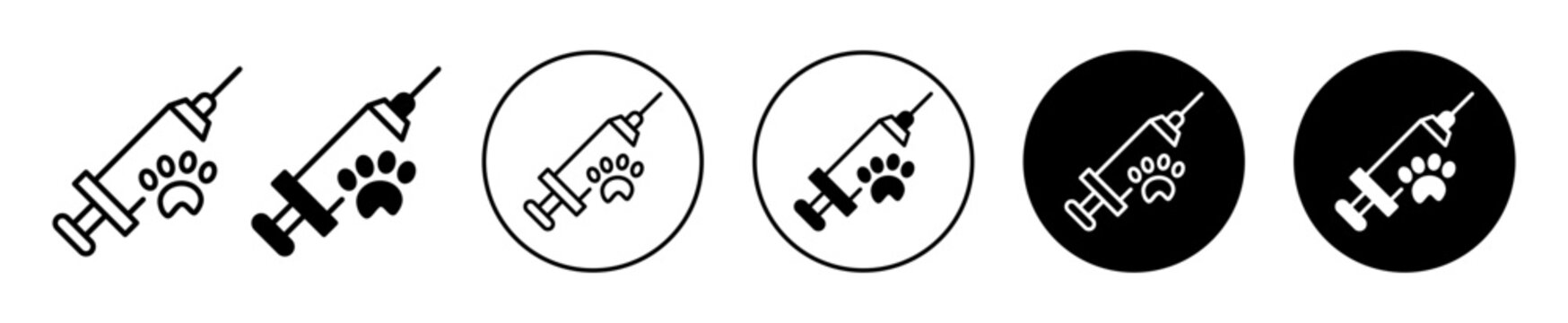 animal injection icon. rabies virus antidote dog protection vaccine injection with syringe symbol logo. cruelty free experiment on pet animal vector sign. animal paw vaccine injection line sign set