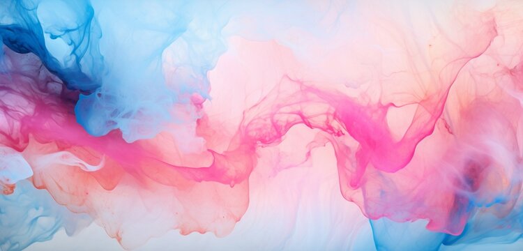 Background made with vertical colored brush waves and alcohol ink. Background of hand-drawn pink and blue abstract paint blots and smudges. Bright aquarelle smears alcohol ink on wallpaper.