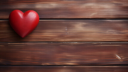 Fototapeta premium Valentines day concept. red heart on wooden background. Generated AI