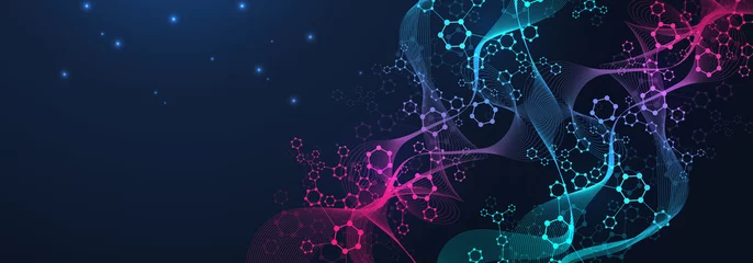 Foto op Canvas Modern abstract molecules structure for science or medical background. DNA helix or atom visualization. Molecular wave flow abstract background. illustration © pro500
