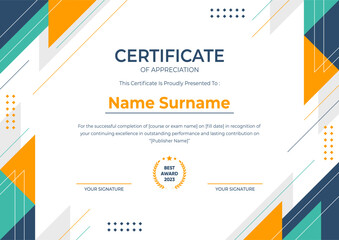 Certificate of Appreciation or Participation template. Abstract Trendy geometric design background