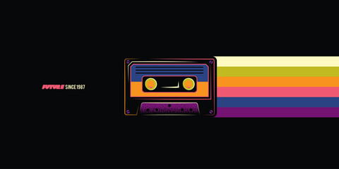 Original vector illustration. An old audio cassette on a retro background. A design element. Print on a T-shirt.