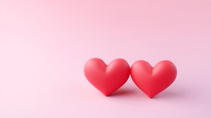 Two red hearts on light pink background. Generated AI