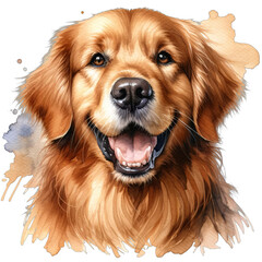 Cute Golden Retriever Dog Illustrated in Watercolor, Ideal for Pet Portrait Prints and Home Decorating Needs