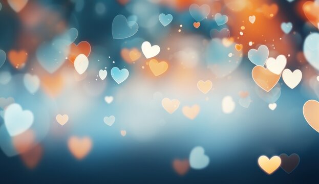white sky background of blue hearts with abstract hearts