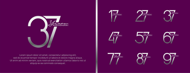 set of anniversary logo silver color on purple background for celebration moment