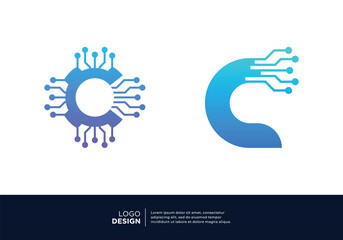 Initial letter C smart logo design. Artificial Intelligence concept.