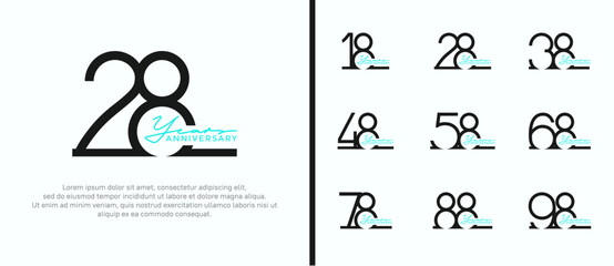 set of anniversary logo black and blue color on white background for celebration moment