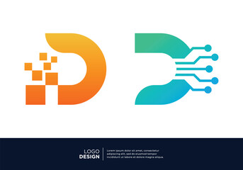 Digital connection letter D logo design collection. - obrazy, fototapety, plakaty