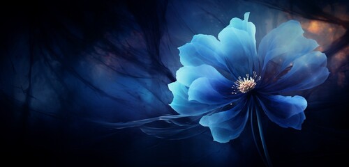 Dark blue flower in the abstract with a hazy background.