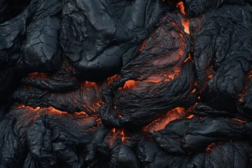 Foto auf Acrylglas Brennholz Textur Dark lava stone textures in the midst of a volcanic eruption.