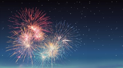 Beautiful bright Fireworks at dark sky background