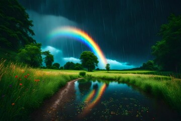 Naklejka premium rainbow over the lake