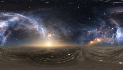 360 degree equirectangular projection space background with nebula and stars environment map hdri...