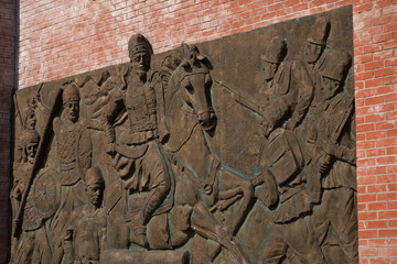 Ganja Gate monumental building, wall from red bricks, entrance to the city