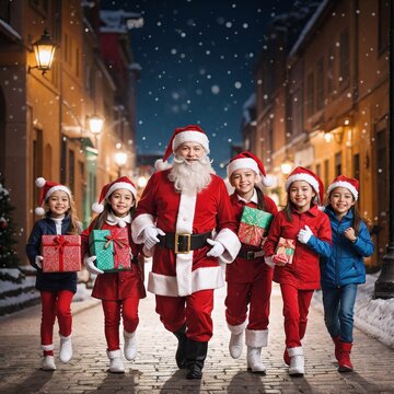 satna claus with a group of kids