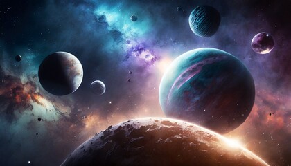 image of planets in outer space against the background of stars and nebulae