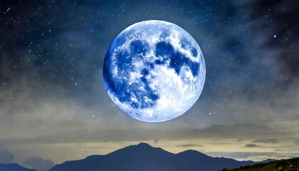 Naklejka na ściany i meble blue moon super full moon august moon bright stars the background full of stars in the galaxy