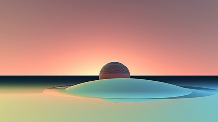 Fototapeta na wymiar Minimalist surrealistic abstract landscape background. Sun, waves and dunes. Bright colors