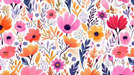 PATRON FLORAL ESTILO ACUARELAS COLORES BRILLANTES FONDO BLANCO MINIMALISTA