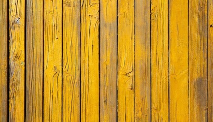 vertical background of the wooden planks with cracked yellow paint