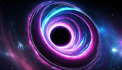 3d render abstract cosmic background with galaxy and stars round vortex pink blue neon lines spinning around the black hole