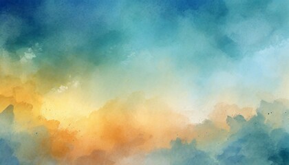 colorful watercolor background of abstract sunset sky with paint blotches and soft blurred texture...