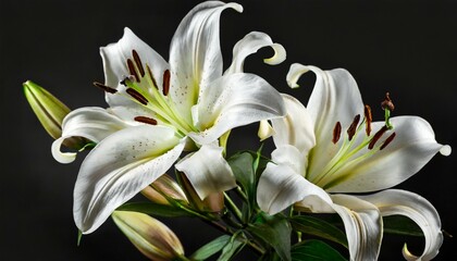 white flower lilies on black background