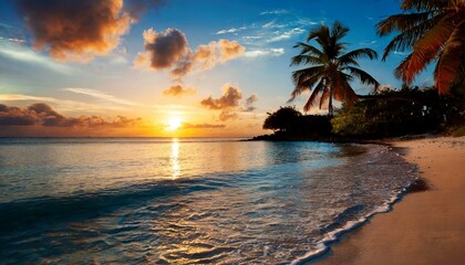 Fototapeta na wymiar beautiful bright sunset on a tropical paradise beach