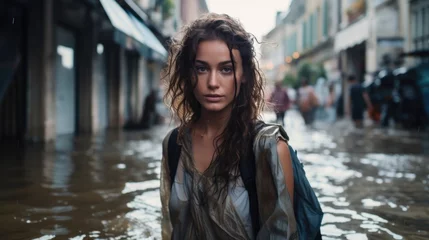 Foto op Aluminium Woman walks in a flooded area of the city © Fly Frames