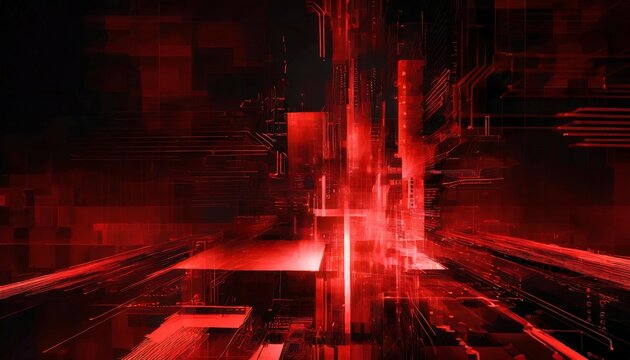 hypnotic abstract red digital code cyber glitch background 3d illustration psychedelic stylish artificial intelligence backplate with block graphics and code fragments depicting a computer hack