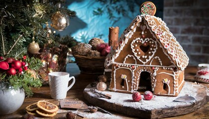 gingerbread house at christmas day generative ai