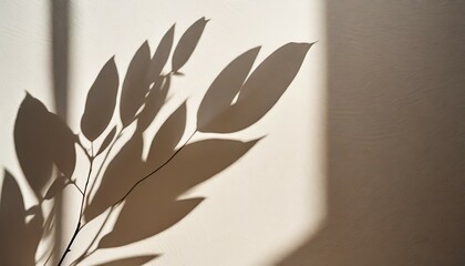 minimalistic concept photography for blogging featuring beige monochrome backdrop or screensaver with abstract natural leaf shadows on a white wall silhouette concept