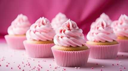 delicious pancakes with cream for Valentine's Day in pink. Desserts for special occasions