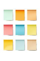 Fototapeta premium Set of Post-it notes isolated on a transparent PNG background.