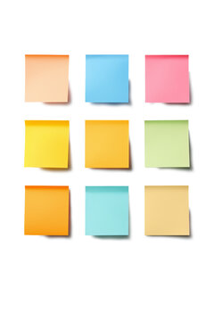 Set of Post-it notes isolated on a transparent PNG background.