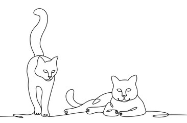 Cat. Two cats. Stand. Lie. Grace. One line