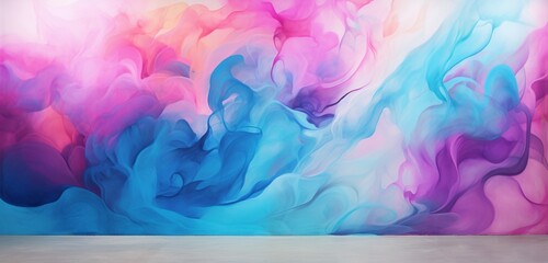 Experience the vibrant background made with vertical colored brush waves and alcohol ink, showcasing hand-drawn pink and blue abstract paint blots and smudges. 