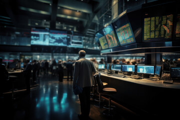 Obraz premium A busy stock exchange floor with traders making split-second decisions, representing the dynamic nature of financial markets. Generative Ai.