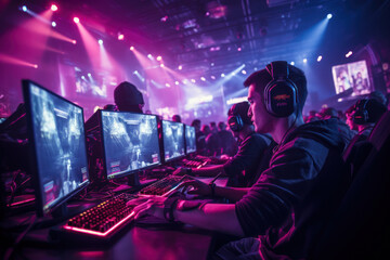 A fast and furious e-sports competition, showcasing the skill and strategy involved in competitive gaming. Generative Ai. - obrazy, fototapety, plakaty