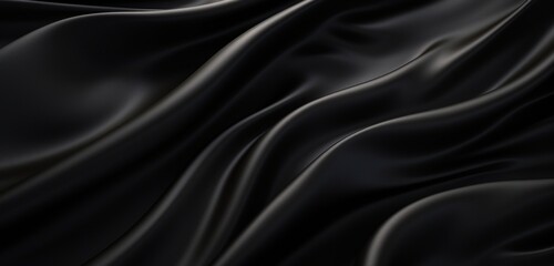 Obraz premium Explore the beauty of an elegant wave-patterned black satin silk background. 