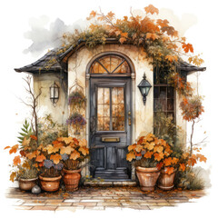 watercolor Autumn Door clipart, Generative Ai