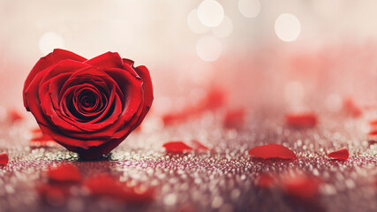 Valentine day background with red rose in the shape of a heart
