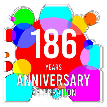 186 Years anniversary celebration with colorful circles and traces over white background
