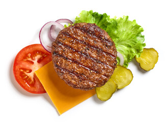 burger ingredients on white background