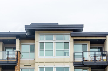 Top of modern apartment buildings in Vancouver, British Columbia, Canada.