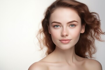 Fototapeta premium Portrait of beautiful woman with perfect smooth skin. Concept of natural beauty