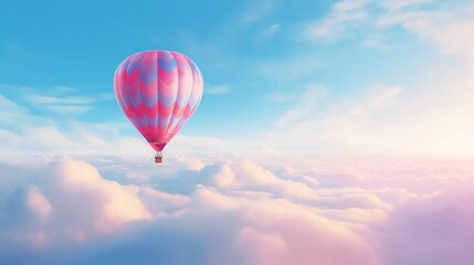 Fototapeta premium Flying balloon in fairy-tale clouds, magical balloon journey