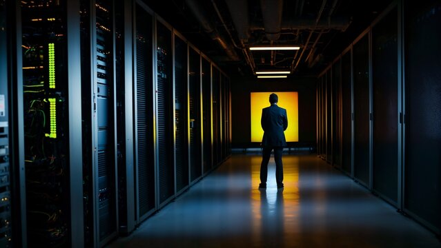 symphonie num&eacute;rique : datacenter, serveur, flux d'information jouent en harmonie, connectant le r&eacute;seau dans le cyberespace.