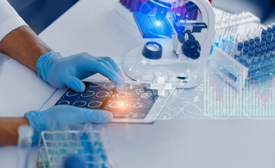 Medical science  working in laboratory, Healthcare and medical technology and futuristic concept.